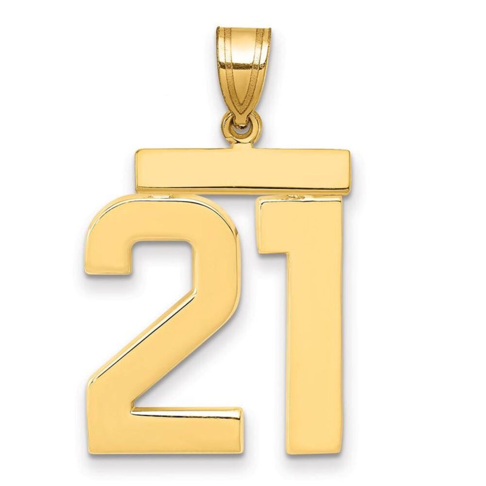 14k Yellow Gold, Athletic Collection, Large Polished Number 21 Pendant